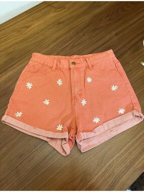 SHEIN - Coral and Floral Denim Shorts - M